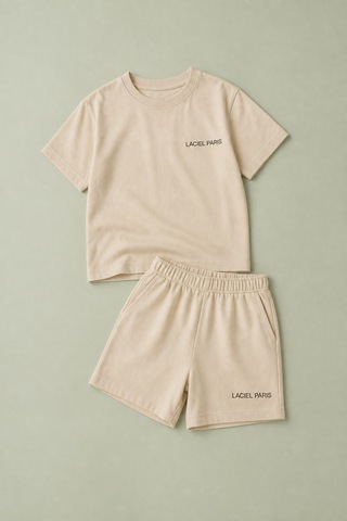 Eray Alp Kids Unisex Çocuk Bej Tişört Şort Takımı Yazlık Günlük Model