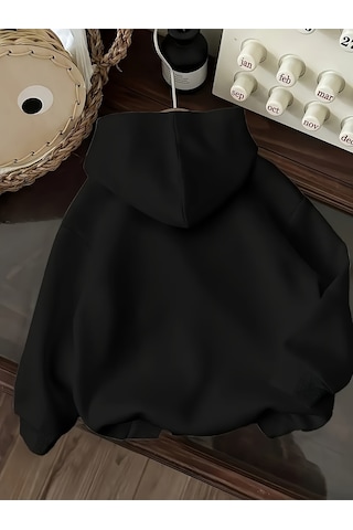 Uyguntarz Tembel Animal Baskılı Oversize Çocuk Sweatshirt Siyah