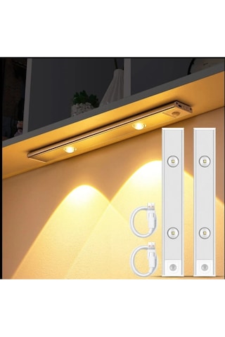 Sensörlü Kablosuz Şarjlı Led Kabin Dolap İçi Dekoratif Gece Lambası 3 Renk Işıklı 30cm Beyaz Kasa Çok Renkli