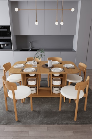Modern Dolaplı 6 Kişilik Mutfak Yemek Masası Ve Sandalye %100 Mdf Mutfak Yemek Odası Masası Takımı Ymt06 Karına