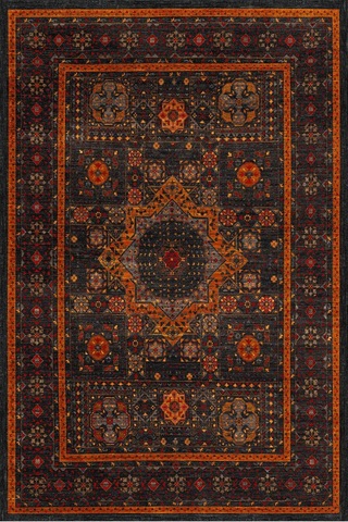 Frenda Home Fas Kapısı Desenli Yıkanabilir Pamuk Taban Halı Turuncu