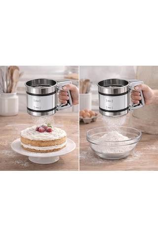 Paslanmaz Çelik Un Ve Pudra Şekeri Eleği Tek Elle Kullanılan Otomatik Elek, 3 Fincan Kapasiteli Flour Sifter, İ Çok Renkli