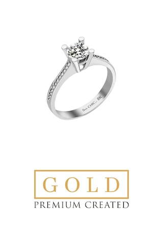 Beyaz Altın Sertifikalı Premium Created Taşlı 0.84 Ct Effect Tektaş Yüzük Beyaz