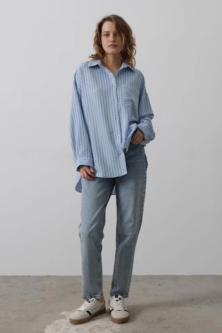 Defymoda Çizgili Tek Cep Gömlek - Bebe Mavisi Bebe Mavisi