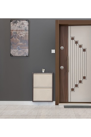 Kaser Metal 2 Li Metal Ayakkabılık Kahve Krem Kahverengi