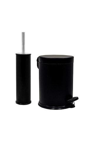 Banyo Seti 2'li Siyah Renk 3l Çöp Kovası + Klozet Fırçası Kolay Temizlik Siyah