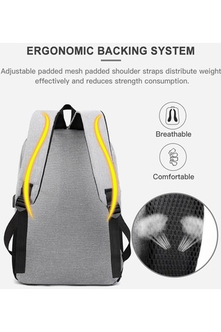 Reedark Erkek Kadın Laptop Sırt Çantası Siyah 3 Adet Çok Kapılı Çantası Siyah