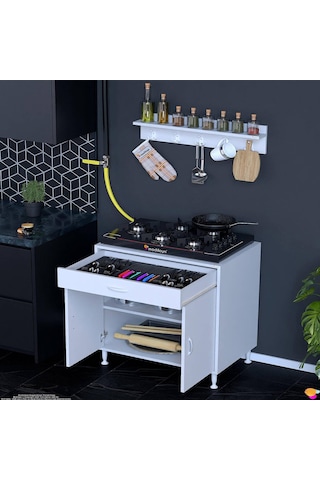 Modilayn Qplas Xxxl Set Ocak Altı Dolap 80x88x48 Cm. Çekmeceli, Kapaklı, Raflı Ve Baharat Raflı. Beyaz