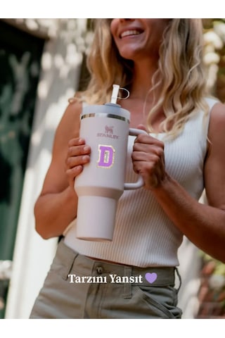 Quencher Uyumlu Premium Harf Sticker + 3 Lü Silikon Tıpa Seti Kişiselleştirilmiş Kombin Beyaz