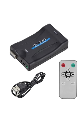 Cr02 Vga Dan Scart Video Ve Ses Dönüştürücü Adaptör Uzaktan Kumandalı