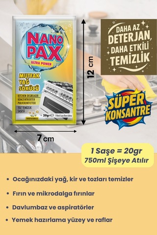 NanoPax Mutfak Yağ Sökücü Toz Temizlik Saşesi 6 x 20 G