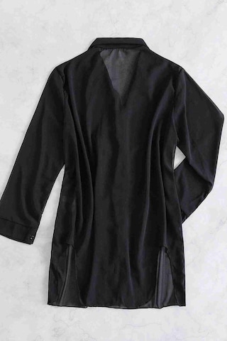 Angelsin Şifon Gömlek Plaj Elbisesi Pareo Kimono Kaftan Siyah 001