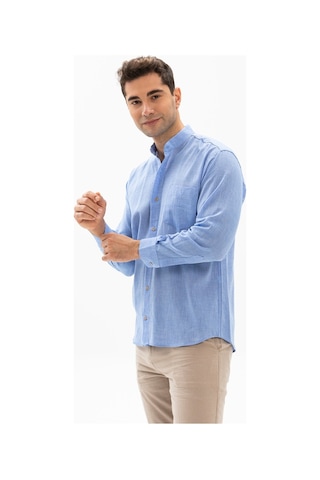 Eliş Şile Bezi Büyük Beden Uzun Kol Şile Bezi Hakim Yaka Tek Cepli Erkek Gömlek Mavi 3032 - 3XL