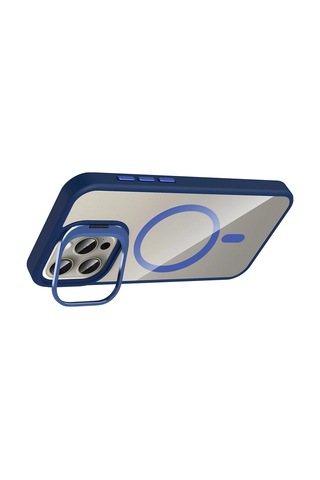 Joko - 734 - Apple iPhone Uyumlu 15 Pro Max Remim Lensli Magsafe Standlı Kapak - Glblseme - - Lacivert