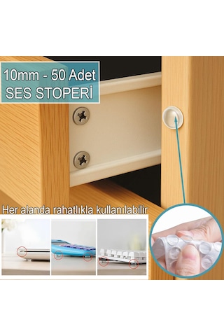 50 Li 10mm Yapışkanlı Şeffaf Silikon Ses Stoperi Dolap Çekmece Tamponu Koruyucu Şeffaf