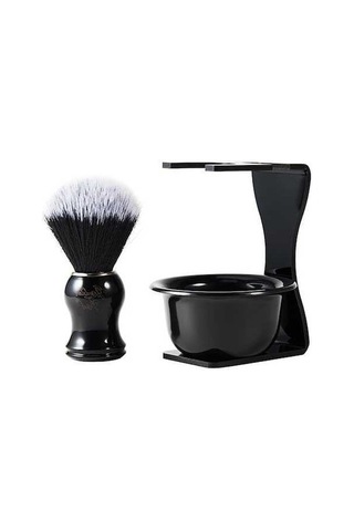 Bosphorusboutique02 3'ü 1 Arada Tıraş Seti - Saf Porsuk Kılı Fırçası, Sabun Kabı Ve Fırça Tutucu Siyah, Kullanışlı Ve Pratik Siyah