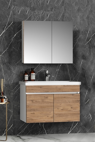 Çiğdem 80 Cm Beyaz-atlantik Mdf Lavabolu Asma Banyo Dolabı Takımı Beyaz - Atlantik Çam