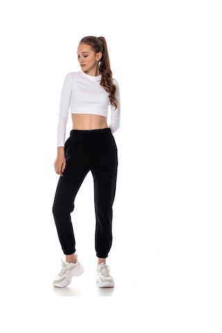 Kadın Ekru Renk Elastik Paça Örme Jogger Eşofman Altı Cy84200 Siyah