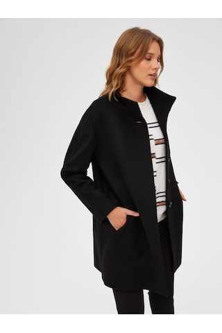 Dik Yaka Yünlü Kaban 00039 B0003910 Siyah