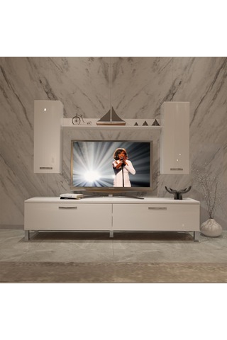 Decoraktiv Eko 7 Slm Std Krom Ayaklı Tv Ünitesi Tv Sehpası Beyaz