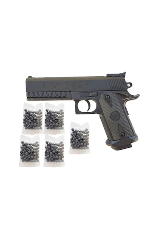 Tetikçi Boncuk Atan Oyuncak Tabanca + 15 Paket Boncuk - Boncuklu Tabanca Oyuncak Silah Siyah