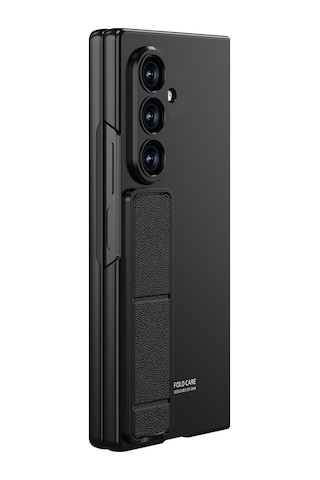 Samsung Galaxy Uyumlu Z Fold 8 Ultra Kılıf Qstand Standlı Kamera Korumalı Sert Kıpta Kapak Siyah