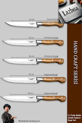 Lazbisa Mtf-002 Hand Craft Mutfak Bıçak Seti Et Ekmek Sebze Meyve Bıçağı 5 Li Set Günlük Kullanım