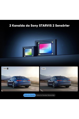 A329t 2 Kameralı Ön+arka 4k 60fps+2k Wi-fi 6 Hdr Sony Starvıs 2 Sensör Gps'li Ssd Destekli Araç Kamerası