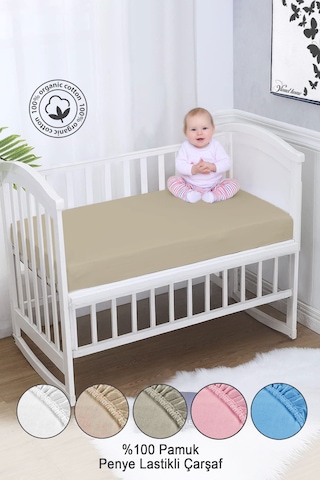 %100 Organik Pamuk Penye Lastikli Bebek Çarşafı