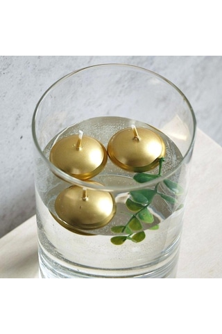 12 Adet Altın Rengi Suda Yüzen Mum Çap : 5 Cm Altın