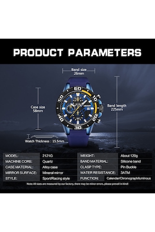 Megır Erkek Saatleri Kuvars İş Saati Spor Kronograf Işıklandırmalı 3atm Su Geçirmez Saat Dakika Saniye Gösterimi Silikon Kayışlı Moda Analog Kol Saati Erkekler İçin Çok Renkli