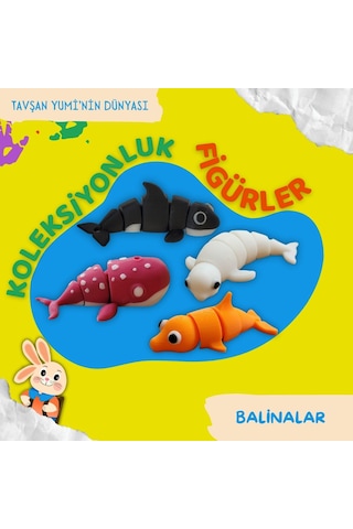 Tavşan Yumi Balinalar Koleksiyonu - 4 Parça 5-7 Cm Hareketli Oyuncaklar Ve Bilgilendirici Kartlat "