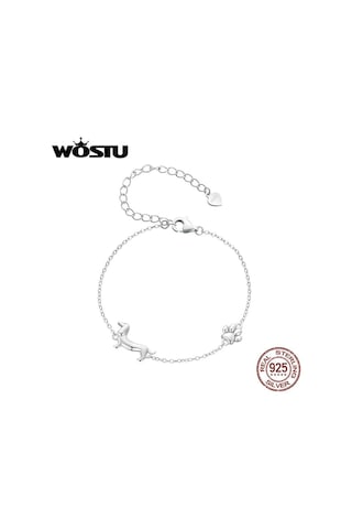 Wostu 925 Ayar Gümüş Sevimli Dachshund Köpek Charm Bilezik Kadınlar İçin Orijinal Ayarlanabilir Hayvan Pet Paw Bağlantı Aile Hediye Takı Gümüş