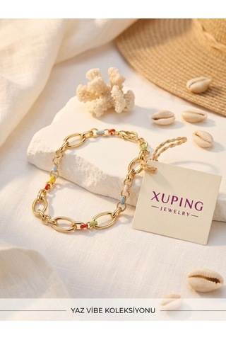Xuping Yaz Vibe Koleksiyonu Renkli Mineli Doç Zincir Kadın Bileklik 14k Altın Kaplama Altın - Çelik