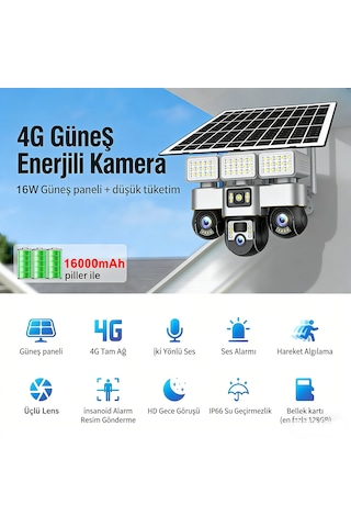 Güneş Enerjili 4k 4g Ptz Dış Kamera Otomatik Takip Ve Alarm, Renkli Gece Görüşü, App Kontrol, 66 Led, Type-c Şarj, Bulut Depolama, 3 Ekran Görüntüsü, Her Hava Koşulunda Çalışır