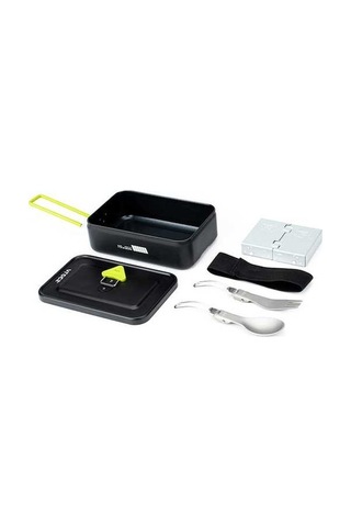 Createtech Siyah Kamp Ocağı Seti Katlanabilir Kaşık Çatal Alüminyum Alkol Alaşımlı Siyah