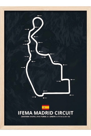 Madrid F1 Pisti Ahşap Çerçeveli Tablo Madrid Gp Yarış Poster