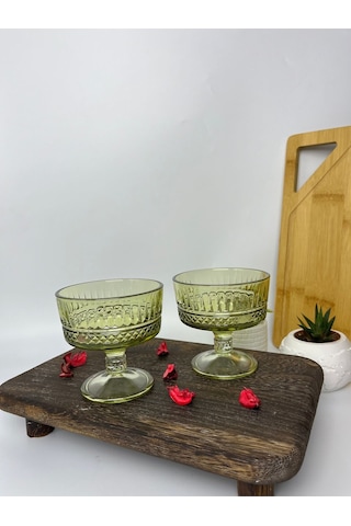 Paşabahçe Elysia Ayaklı Kesme Kristal Dondurmalık Tatlı Sunum 6'lı Kase Seti 51749 Yeşil 250 Cc Şeffaf