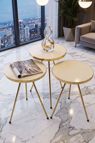 Bezos Gold Metal Düz Ayak Zigon Krem 3'lü Hb006