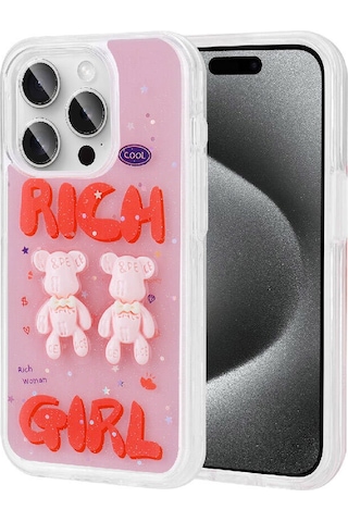 Nourthkiingdom Apple Uyumlu iPhone 15 Pro Max Kabartma Figürlü Parlak Nrtk Minimini Silikon Kılıf-kırmızı Kırmızı