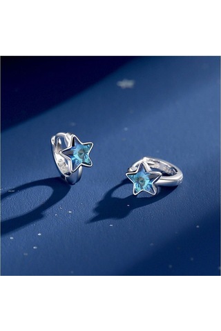 Monemel Kristal Taşlı Mavi Yıldız Küpe Altın Kaplama E02314 Gümüş