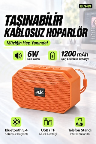 Blic Bls-89 Bluetooth 5.4 Taşınabilir Hoparlör Turuncu 6w Rms, Telefon Standlı, Usb Ve Tf Kart Deste