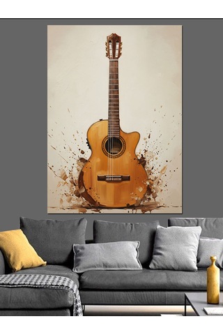 Klasik Akustik Gitar Müzik Dekoratif Kanvas - Mdf Ahşap Tablo