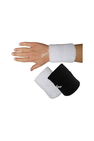 Sporcu Havlu El Bilekliği 2 Adet Havlu Bileklik Beyaz - Siyah