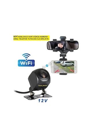 Wifi Kablosuz Geri Görüş Kamera + Araç Telefon Tutacağı Birlikte