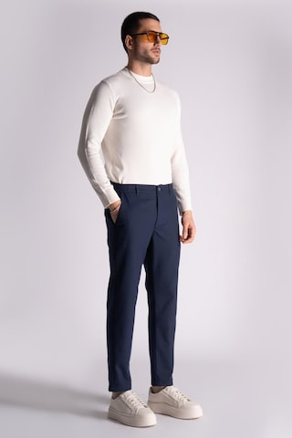 Braccas Beli Yarım Lastikli Slim Fit Chino Pantalon Lacivert Lacivert Ekose Lacivert