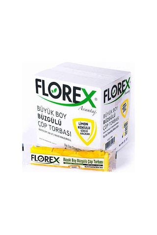 Florex 60 Litre Büzgülü Limon Kokulu Sarı Çöp Torbası Poşeti / 65 x 70 Cm. - 10x25 Rulo / Koli