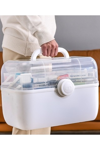 Bosphorusboutique02 White 3 Kat Büyük Kapasiteli İlk Yardım Çantası, Beyaz, Aile İçin, Dayanıklı, Neme Dayanıklı Beyaz