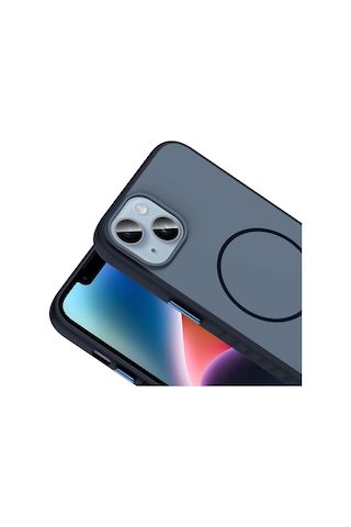 Vendas Apple Uyumlu iPhone 15 Kılıf M-safe Şarj Özellikli Zore Tea Kapak + Hayalet Ekran Koruyucu Lacivert