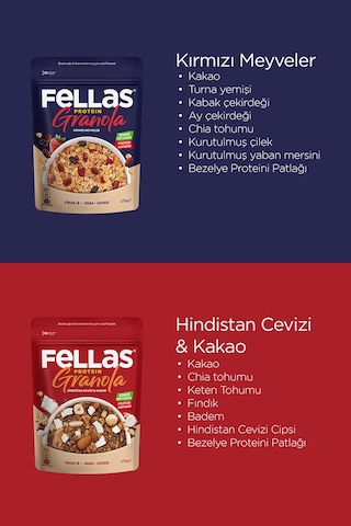 Fellas Protein Granola 2'li Paket - Hindistan Cevizi & Kakao 270 G Ve Kırmızı Meyveler 270 G